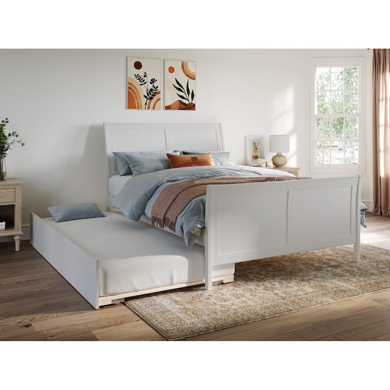 Beach Platform Bed with Trundle - Twin Size - Modern Style - Homestock Bedroom Furniture