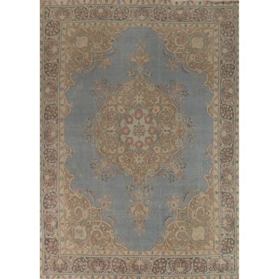 Blue Tabriz Persian Area Rug Hand-Knotted Medallion Wool Carpet - 9'3"x 12'4"
