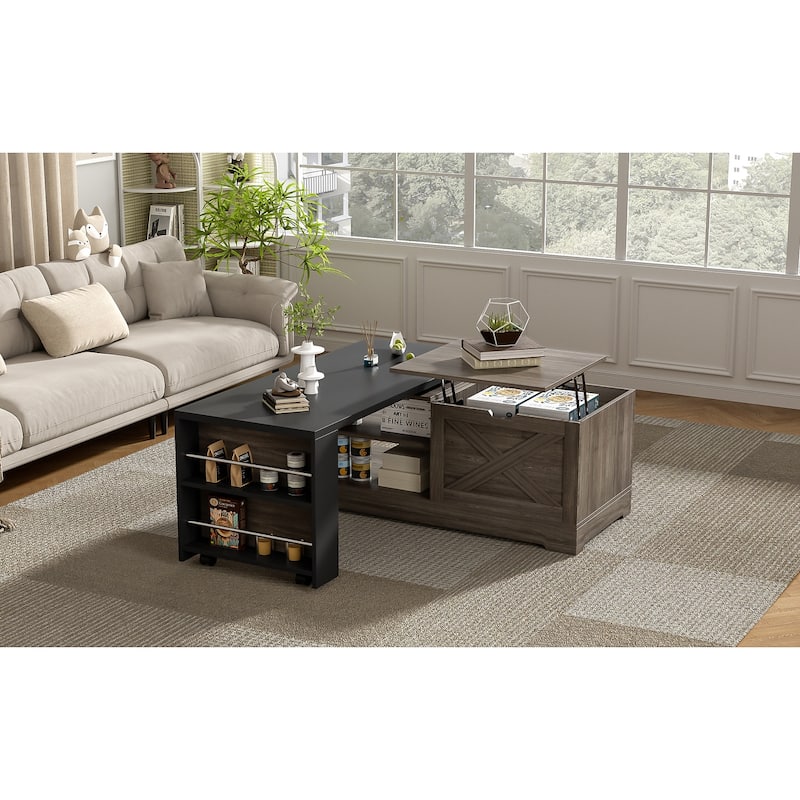 Rossetta Rustic-Style Lift Top Coffee Table with Built-in USB Ports and Power Outlets, Storage Compartments