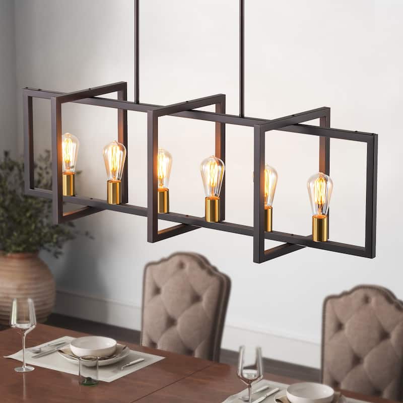 Black or Gold Farmhouse Rustic Kitchen Island Pendant Chandelier for Dining Room - Oil Rubbed Bronze