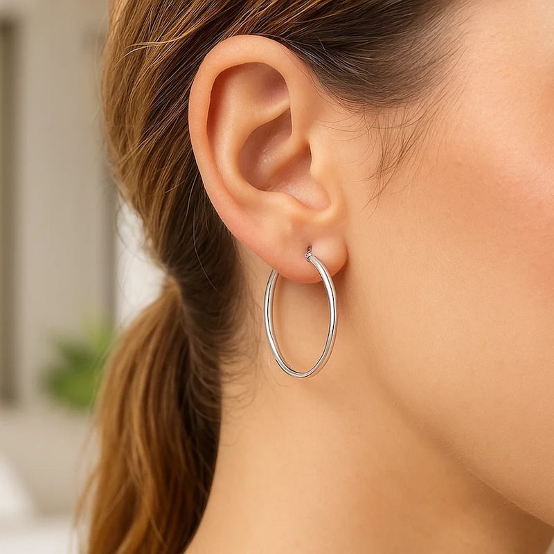 MayaMila Sterling Silver Thin Polished Hoop Style (30mm) Women's Earrings