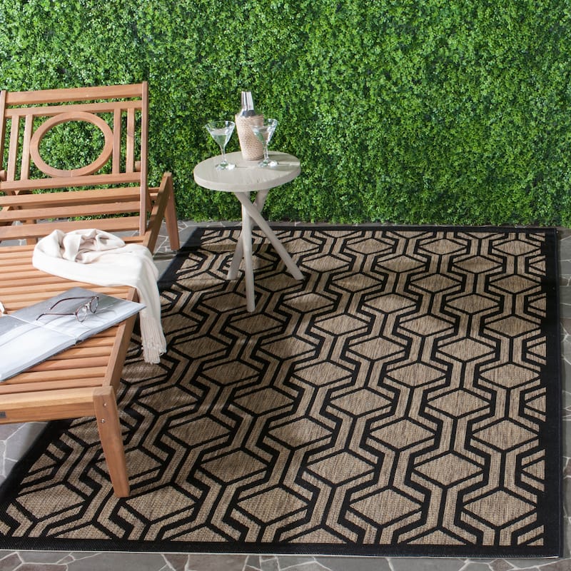 SAFAVIEH Courtyard Jeanine Indoor/ Outdoor Waterproof Patio Backyard Rug - 6'7" x 9'6" - Brown/Black