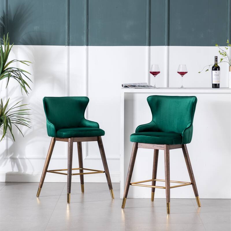Roundhill Furniture Leland Velvet Upholstered Wingback Counter-height Stools (Set of 2) - Green
