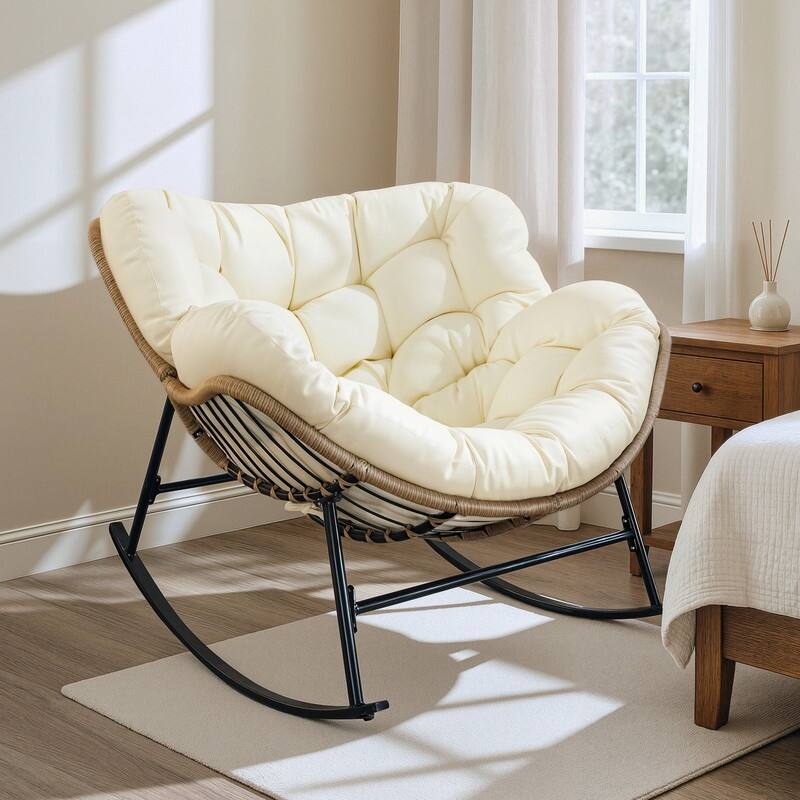 FINCATI Indoor Deep-seating Rocking Papasan Chair, Rocking Chair Outdoor, 450 lbs Outdoor Rocking Chair, Oversized Rocker Chair