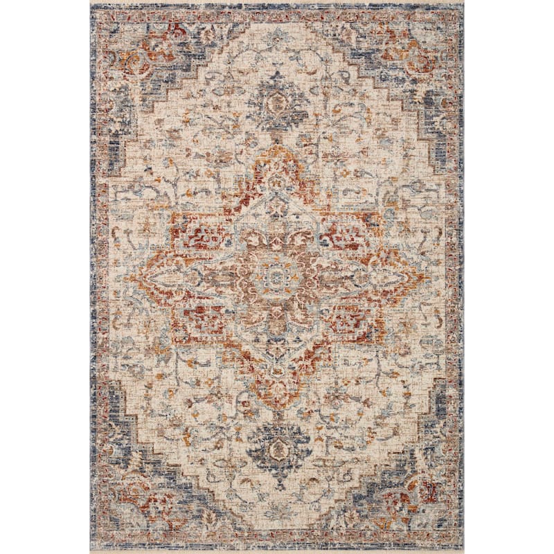 Alexander Home Anniki Distressed Fiesta Medallion Area Rug with Micro Fringe