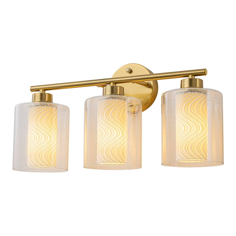 Modern Gold Vanity Light with Double Cylinder Shades Bathroom