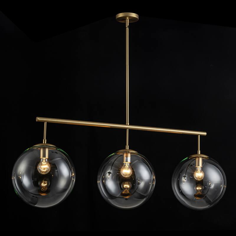 3-Light Modern Gold Linear Glass Globe Bubble Pendant Light Kitchen Island Lighting