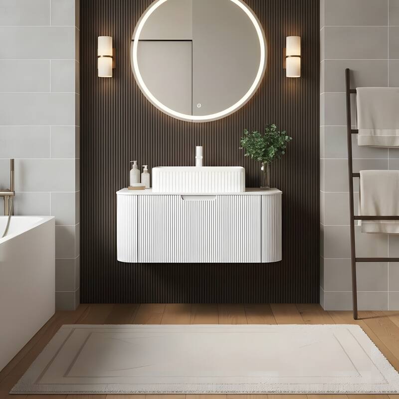 Wall Mounted Bathroom Vanity with White Rectangular Ceramic Basin