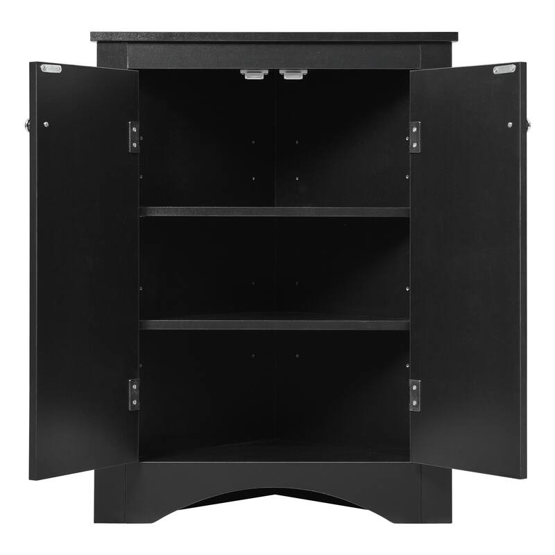 Triangle Corner Storage Cabinet, Freestanding Floor Cabinet, Double Door Bathroom Cabinet with 2 Tier Adjustable Shelves