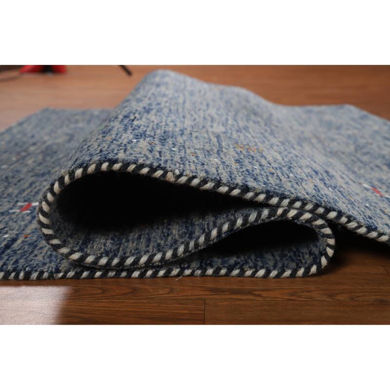 Hand Knotted Oriental 100% Wool Carpet Tribal Stripe Navy Blue & Blues Gabbeh Area Rug - 5' 10'' X 3' 11''