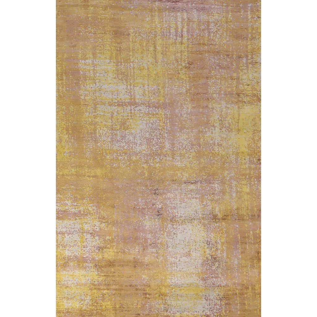 Contemporary Indian Area Rug Handmade Abstract Yellow Wool Carpet - 5'0" x 7'11"
