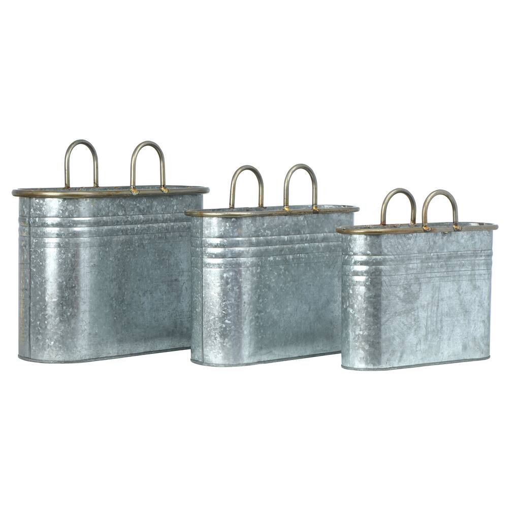 Decorative Galvanized Metal Containers with Handles, Set of 3