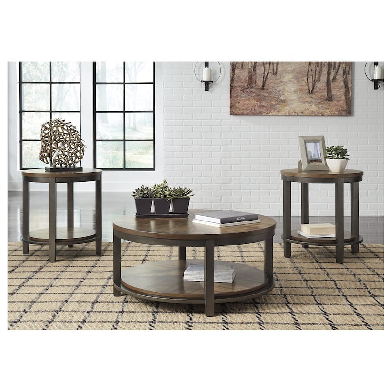 Roybeck Table (Set of 3) - Light Brown/Bronze - 38" W x 38" D x 18" H - Brown - Wood