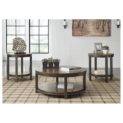 Roybeck Table (Set of 3) - Light Brown/Bronze - 38" W x 38" D x 18" H