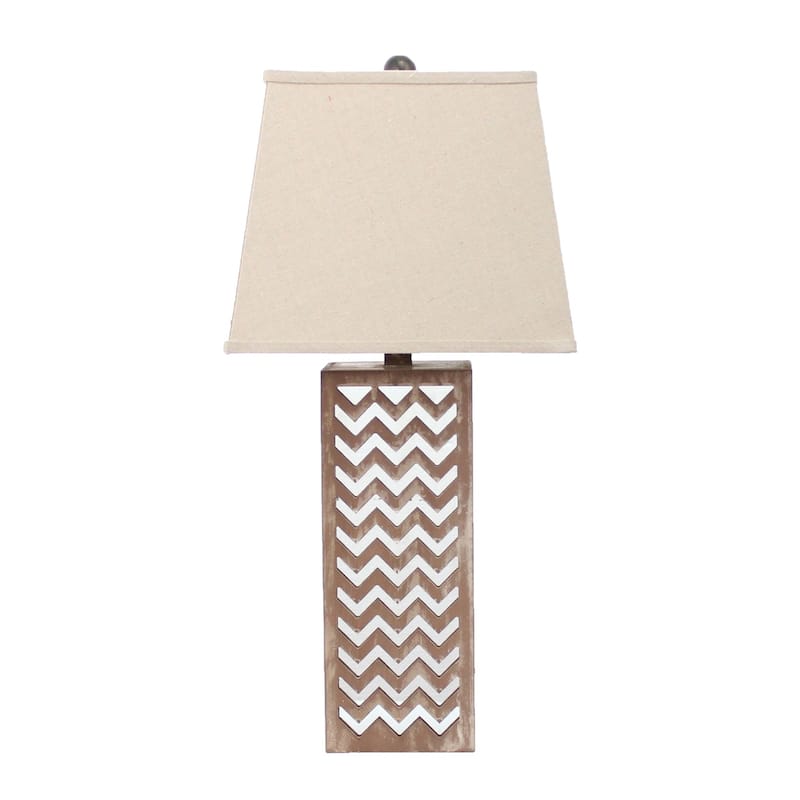 28 Inch Natural and Silver Metal Bedside Lamp with Beige Cone Shade - 6” x 6” x 27.50” - Natural-Silver 