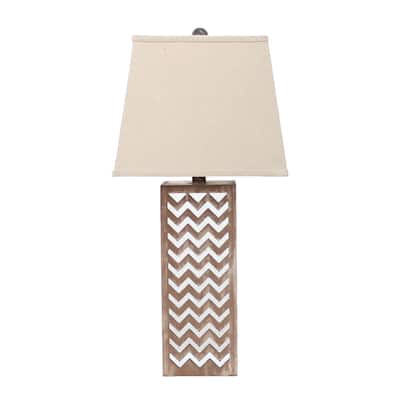 28 Inch Natural and Silver Metal Bedside Lamp with Beige Cone Shade - 6” x 6” x 27.50”