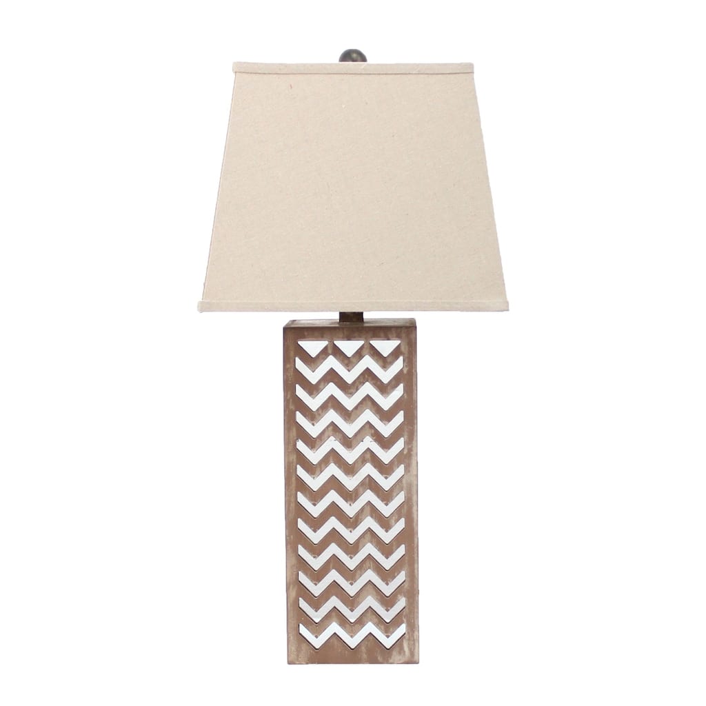28 Inch Natural and Silver Metal Bedside Lamp with Beige Cone Shade - 6” x 6” x 27.50”