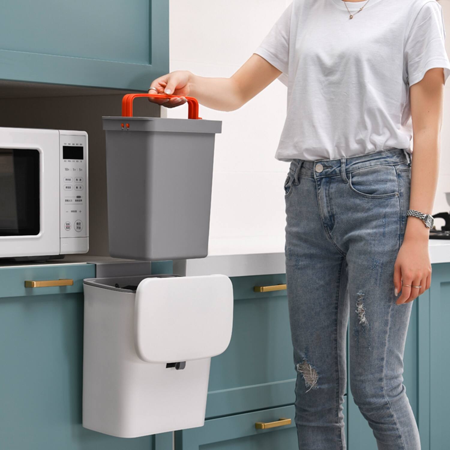 HANAMYA 2.4 Gallon Kitchen Compost Bin with Lid for Counter Top, Hanged and Wallmounted On