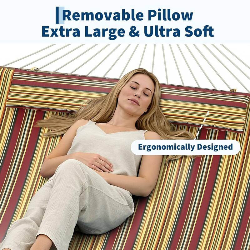 2 in 1 Outdoor Hammock with Cotton Rope and Polyester Pad for Patio, Backyard, Garden, Beach