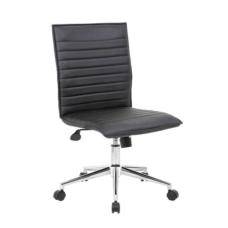 Haily Rolling Armless Commercial Grade Chair with Chrome Base, Black Vinyl