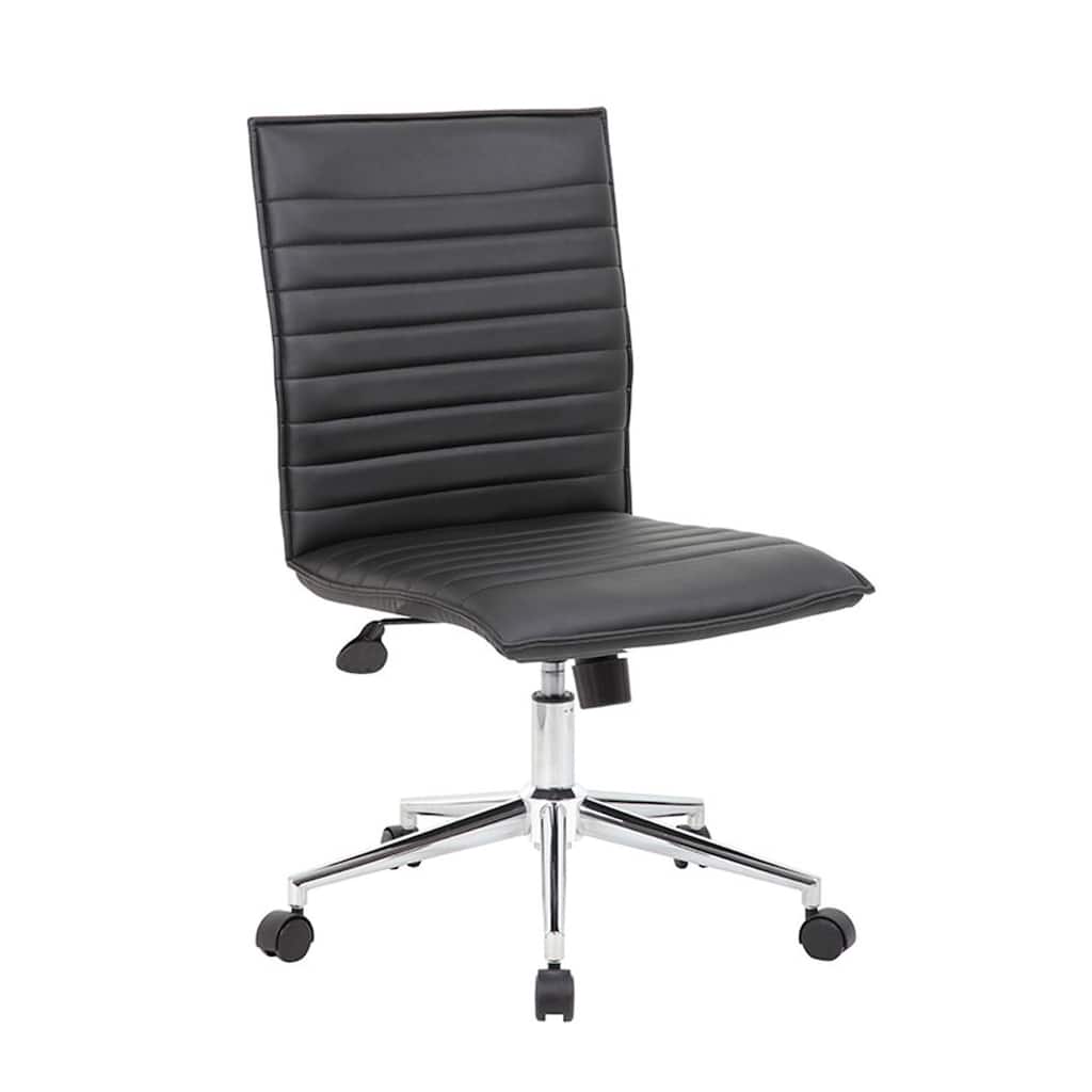 Haily Rolling Armless Commercial Grade Chair with Chrome Base, Black Vinyl