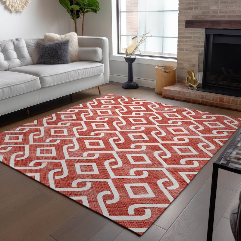 Machine Washable Indoor/ Outdoor Chantille Modern Trellis Rug