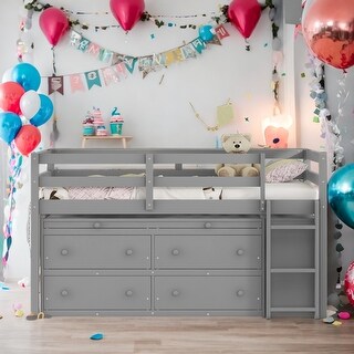 Twin Size Wooden Loft Bed with Retractable Writing Desk and Drawers,Modern Kids Loft Bed,Space-saving