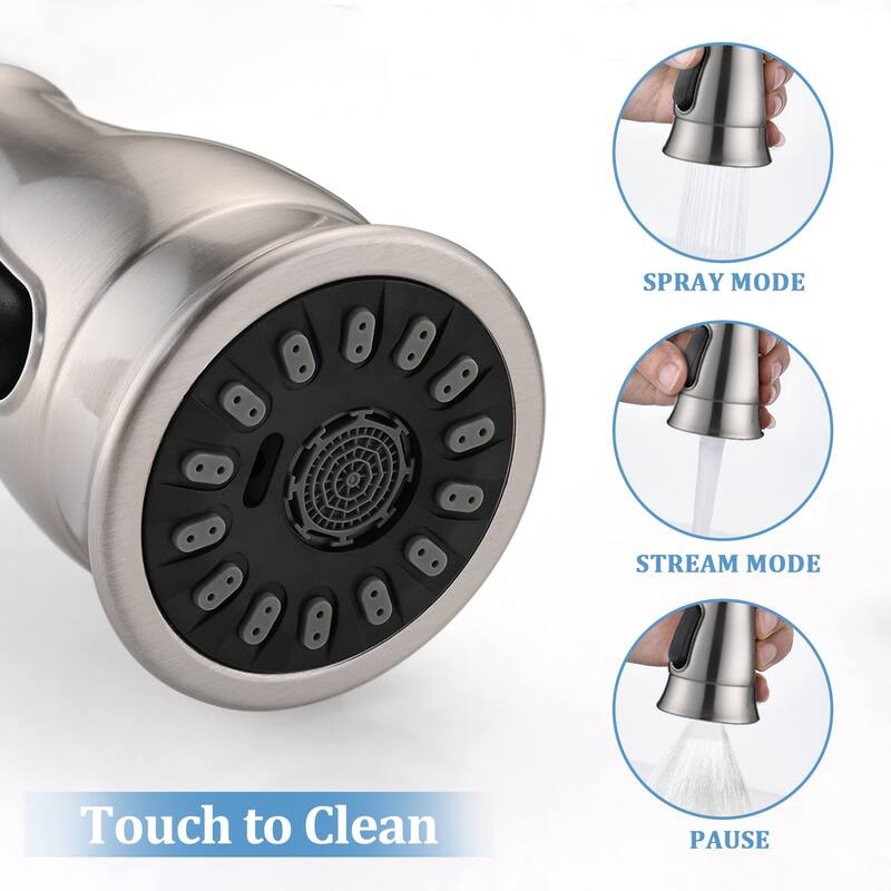 PROOX Three Hole Bridge Faucet with 360° Swivel Pull-down Sprayer