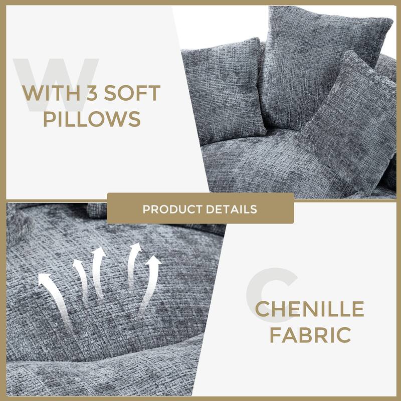 Chenille High Back Lazy Sofa with 3 Pillows and Oversized Bean Bag Chair