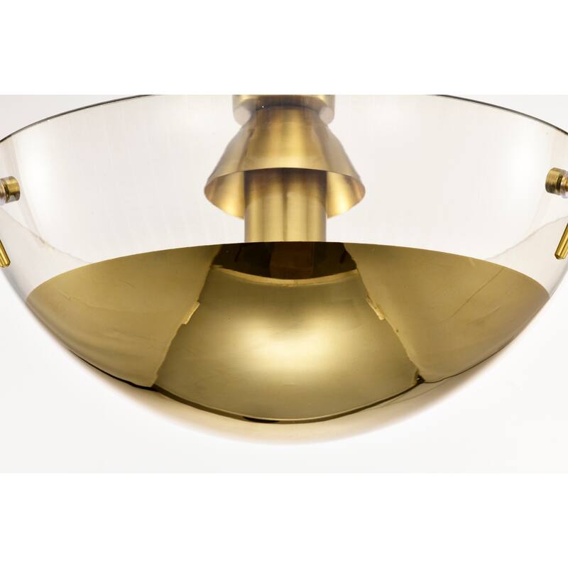 Vexa Brass Semi-Flush Mount Ceiling Lamp with Glass Bowl Shade Metal Bottom Cap - Brass-Gold