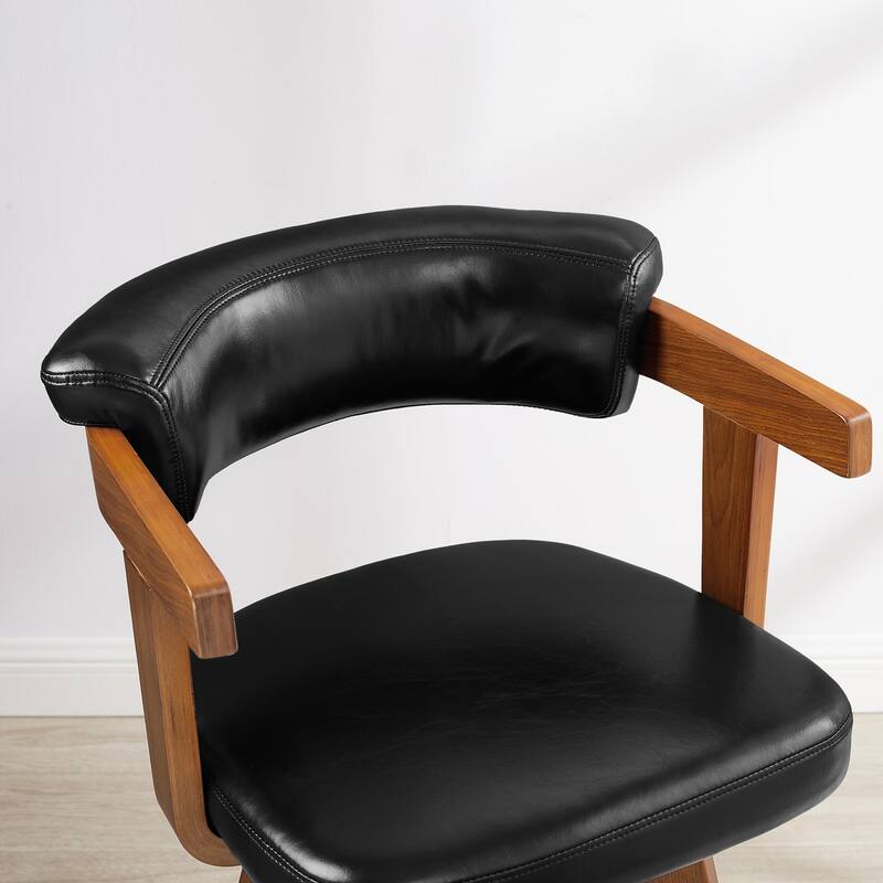 Solid Wood and Faux Leather Swivel Barstool (Set of 2)