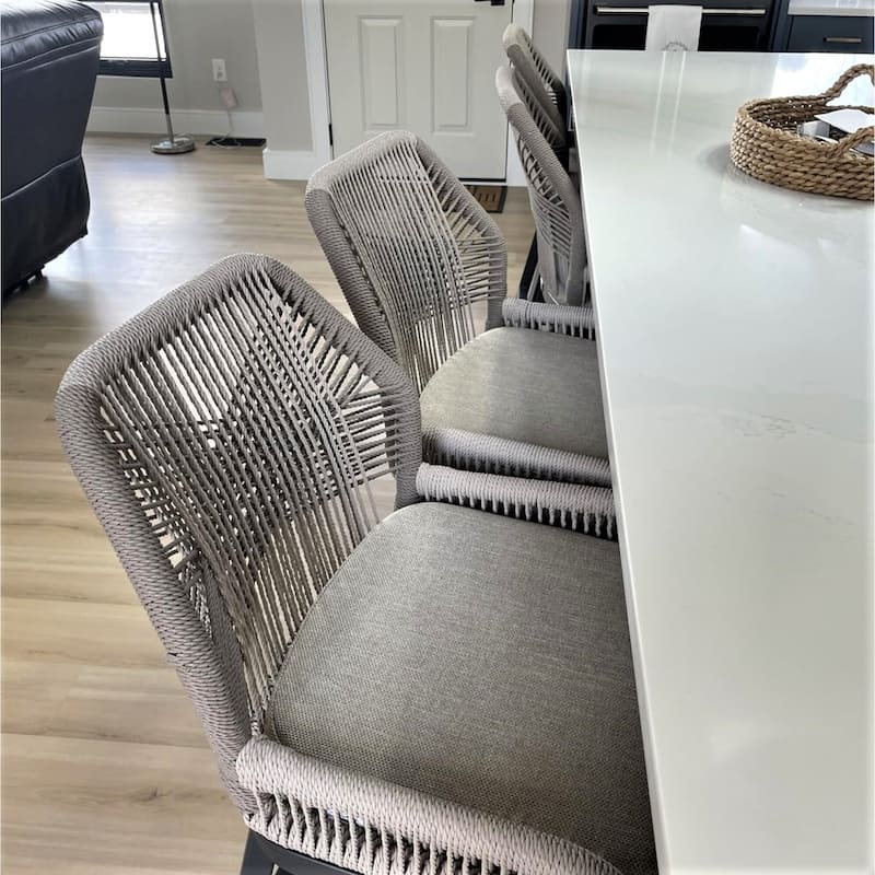 PURPLE LEAF Modern Counter Bar Stools Set of 4 Rattan Chairs with Back and Cushion Kitchen Barstools