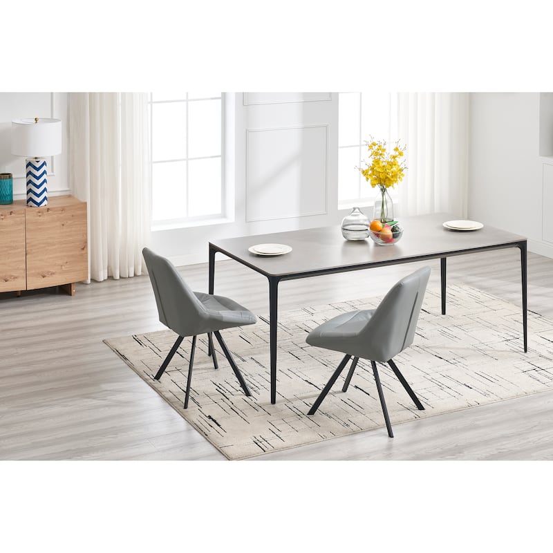 Grey Thickened Fabric Dining Chair with Metal Legs Set of 2