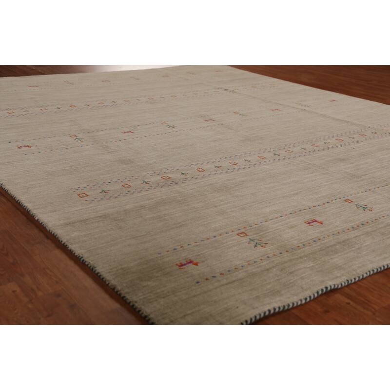 Hand Knotted Oriental 100% Wool Carpet Tribal Tribal Beige & Ivories Gabbeh Area Rug - 9' 8'' X 8' 1''