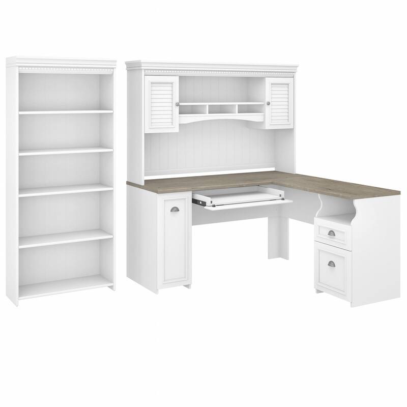 Fairview 60W L Shaped Desk with Hutch and Bookcase by Bush Furniture