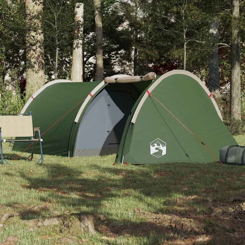 vidaXL Camping Tent Tunnel 4-Person Green Waterproof - 159.4" x 66.9" x 41.7"