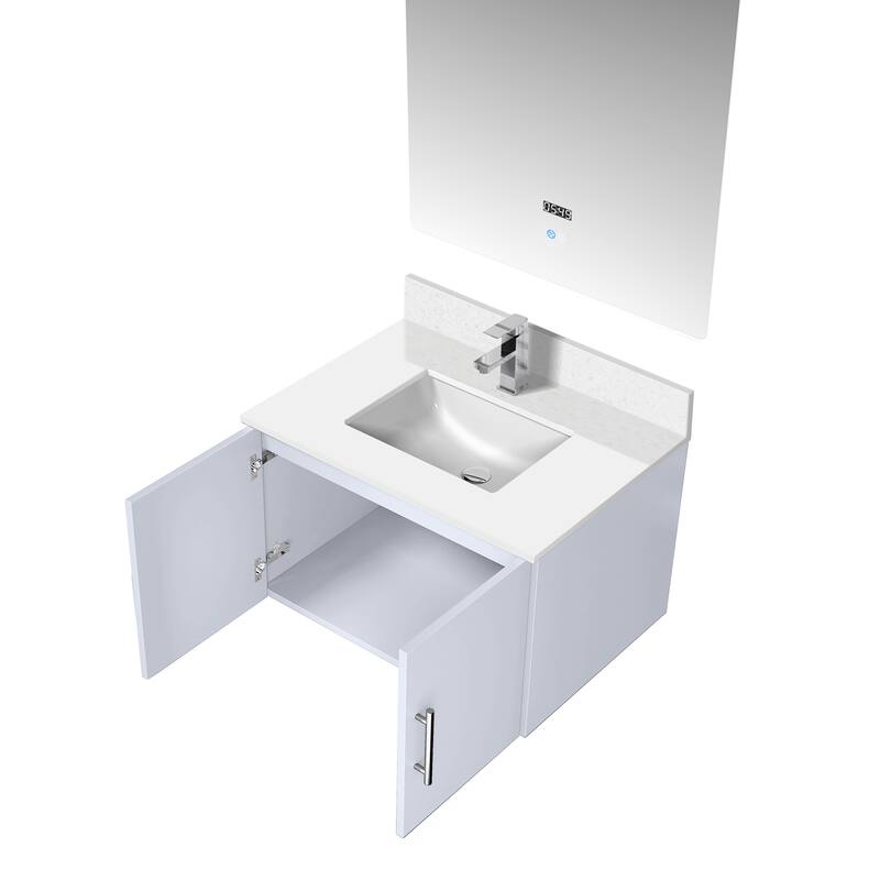 30" Marble Top Bathroom Vanity with Soft-Close Doors, 30" x 32" Mirror & Monte Chrome Faucet - Compact Design