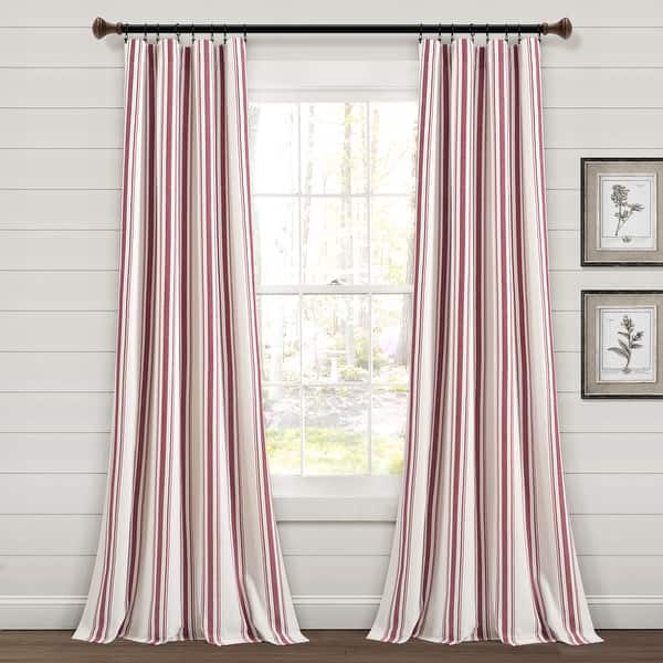 Lush Decor Farmhouse Stripe Yarn Dyed Cotton Window Curtain Panel Pair - 84" x 42" - Red