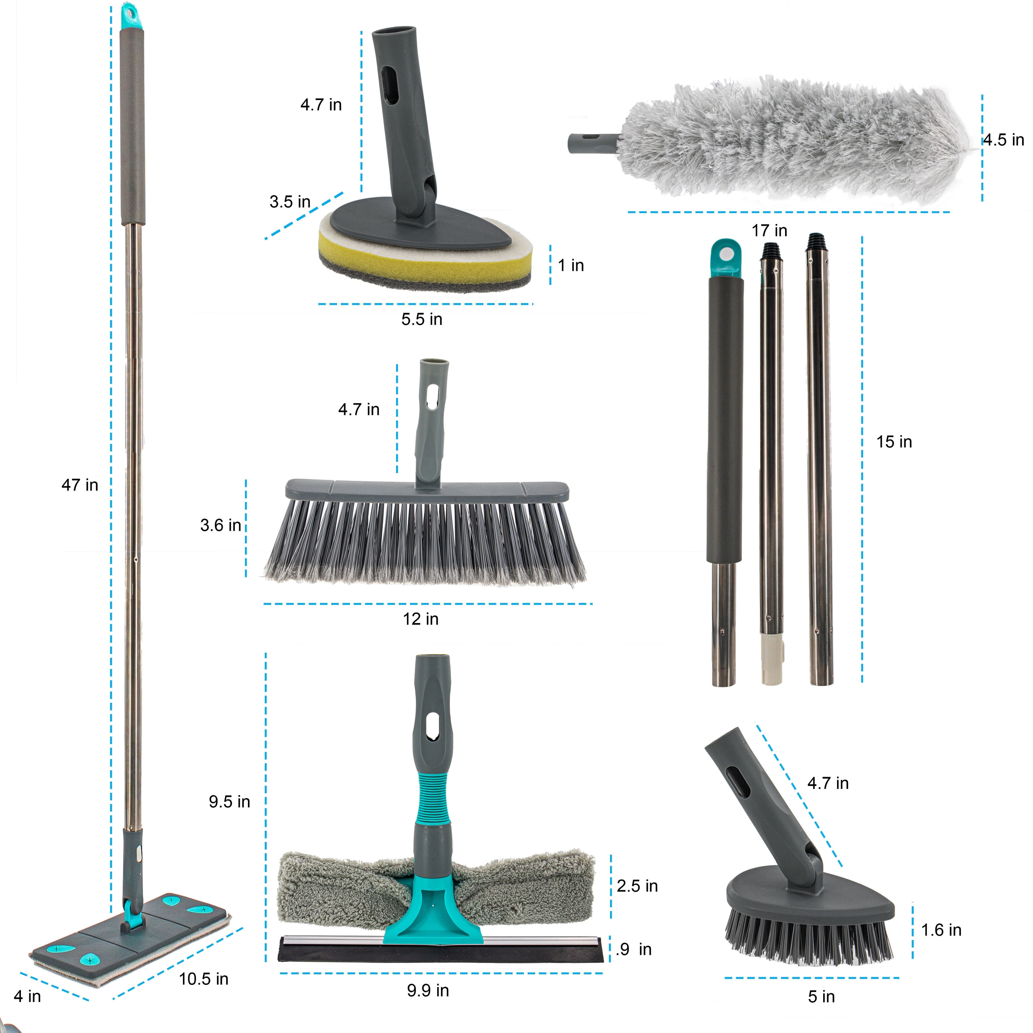 7 in 1 Microfiber Floor Mop Broom Duster Squeegee & Dryer Scrubber