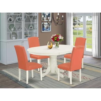 Art Deco Dining Set 5Pc Oval Table & 4 Chairs - Pink Flamingo Linen White Legs