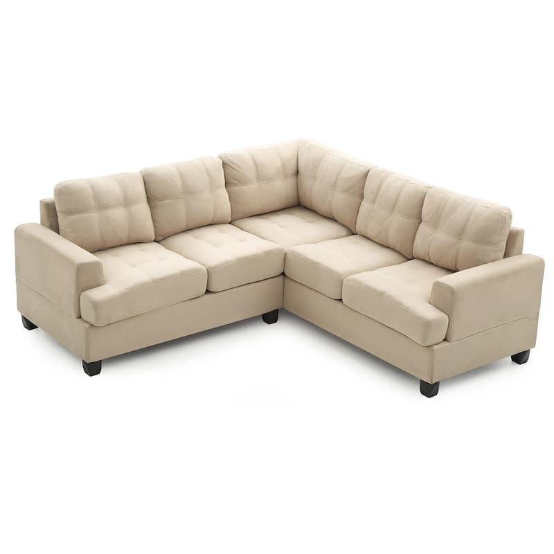 Tufted Microsuede L-Shape Sectional Sofa - 80" - Beige