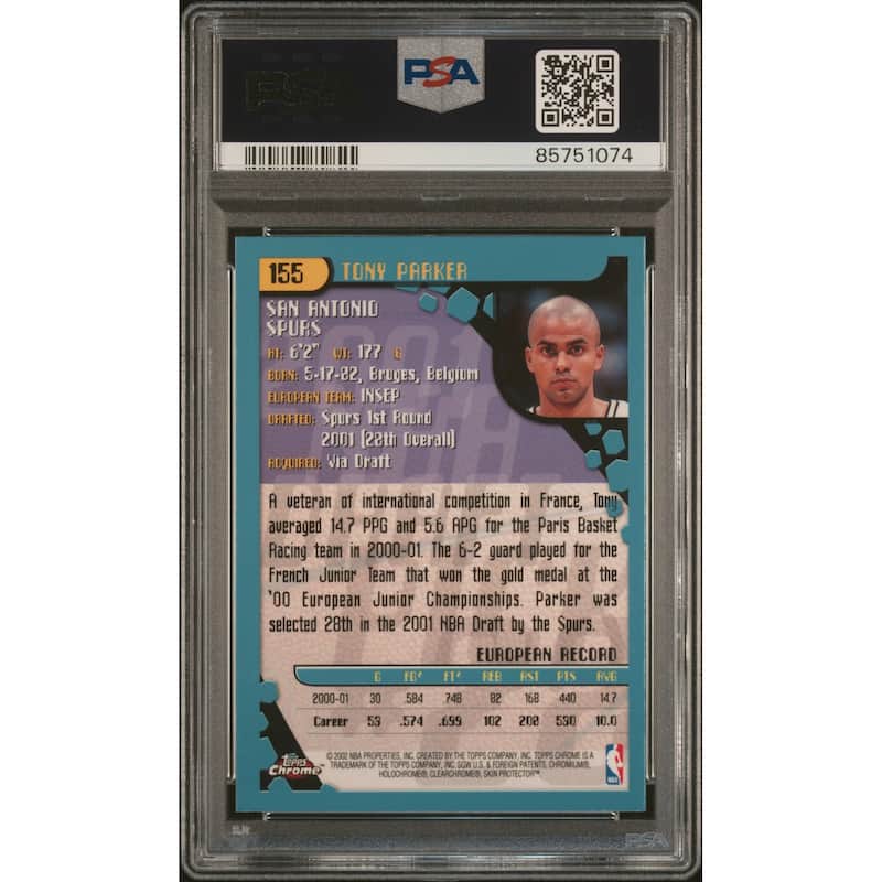 Tony Parker 2001 Topps Chrome Signed Rookie Card #155 Auto Graded PSA 10 5751074 - 8'6" x 11'6"