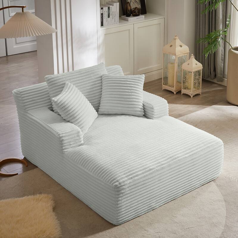 Lazy Sofa Chair Single Chaise Lounge Corduroy Upholstered Sleeper Sofa Ergonomic Couch Chair with Full Foam Cushion and Pillows