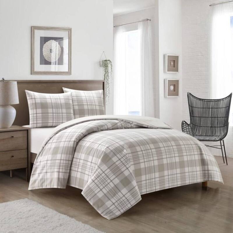 Dearfoams Cotton Comforter All Season Bedding Set - King - Grey Plaid