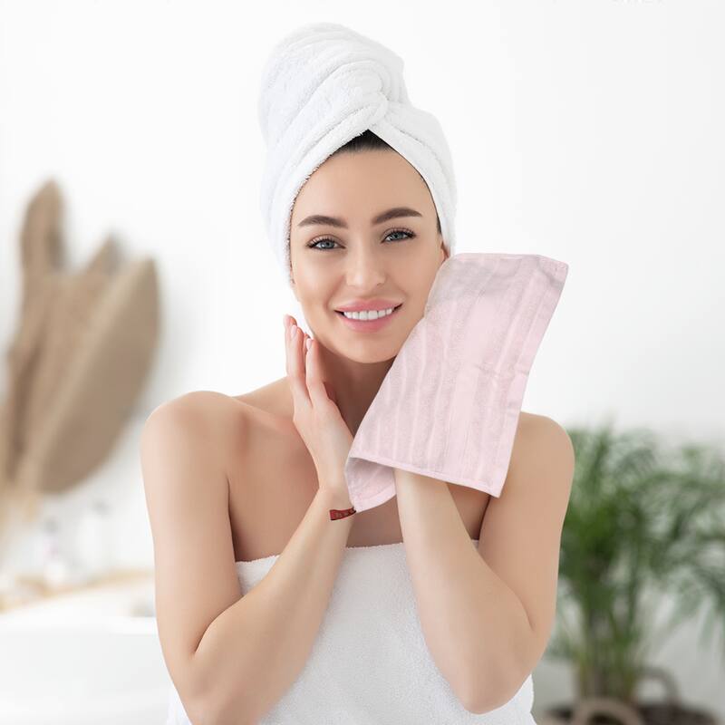 Striped 12 Pack Washcloths, Pure Cotton Face Towels, Comfort Towels for Bathroom, Hotel, Spa 14"x14"