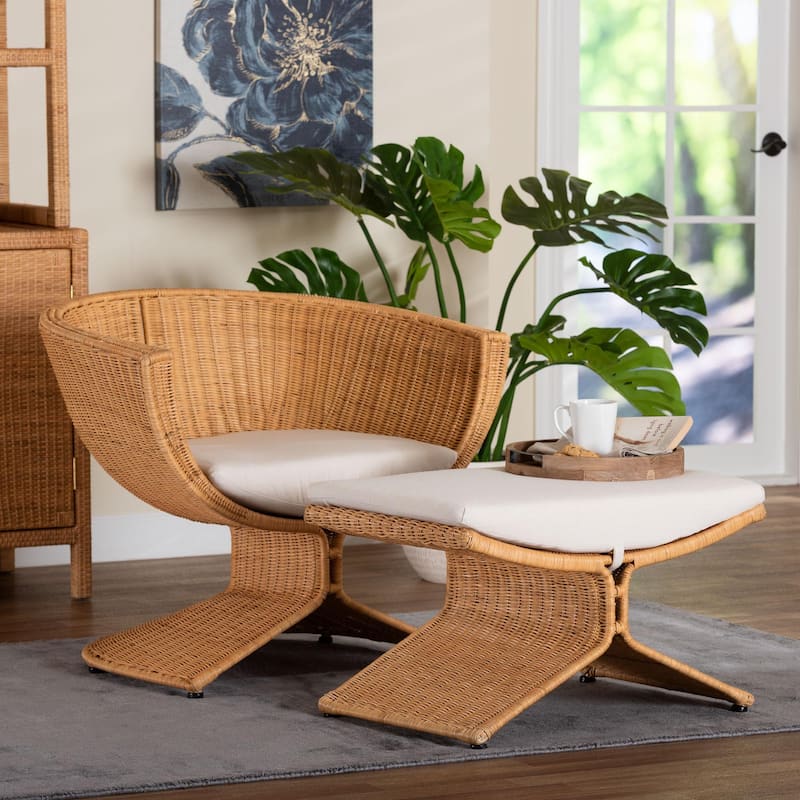 Reya Natural Rattan 2-Piece Living Room Set - Handwoven Wicker Accent Seating with Pedestal Base for Modern Boho Spaces