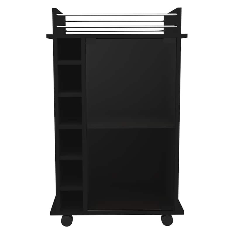 HomeRoots Black Rolling Bar Cart With Wine Storage - 21.60 in. x 35.00 in. x 16.30 in.