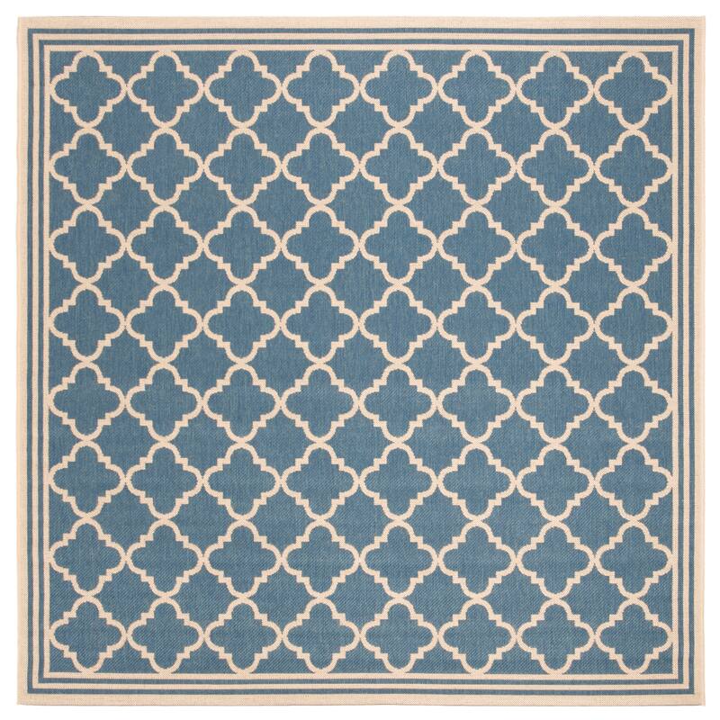 SAFAVIEH Linden Carolynn Indoor/ Outdoor Patio Backyard Rug - 6'7" Square - Blue/Creme