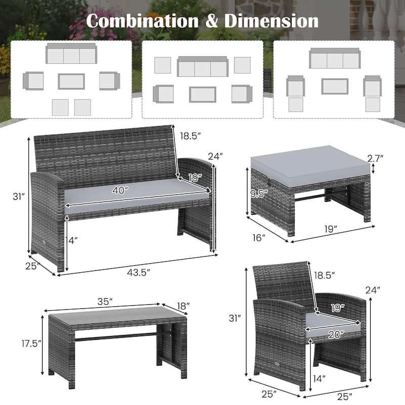 Costway 6PCS Patio Furniture Set Outdoor Sectional Conversation PE - See Details