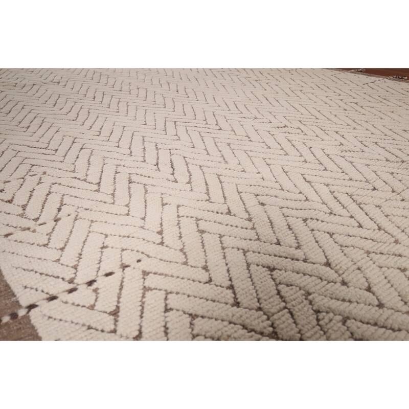 All-Over Chevron Moroccan Oriental Area Rug Handmade Wool Carpet - 8'8"x 13'0"